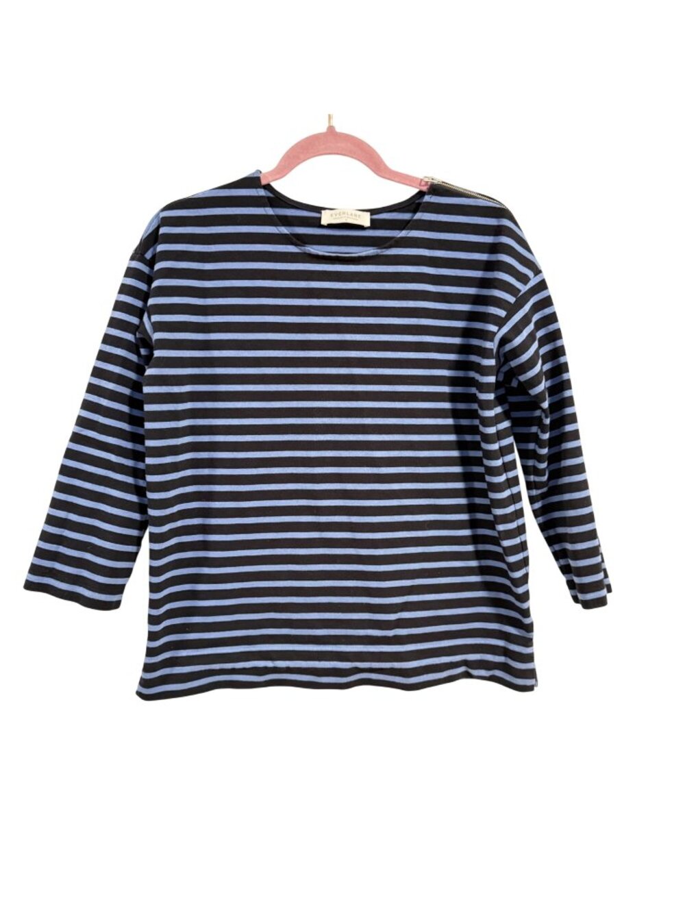 Everlane The Breton Cotton Striped Shoulder Zip Shirt Blue Size M